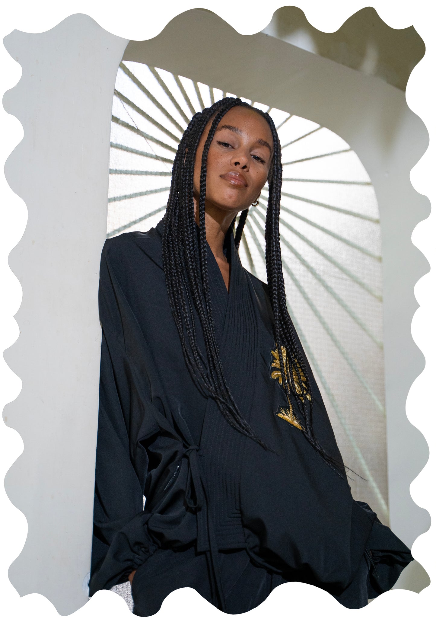 CREPE KIMONO BOMBER _ Palm Embroidery