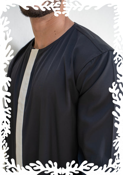 COLLARLESS STRIP SHIRT