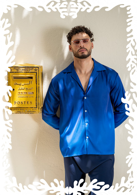 SILK SHIRT EGYPTIAN DRAMA BLUE