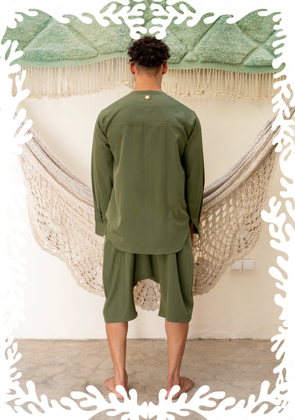 COLLARLESS CREPE SHIRT