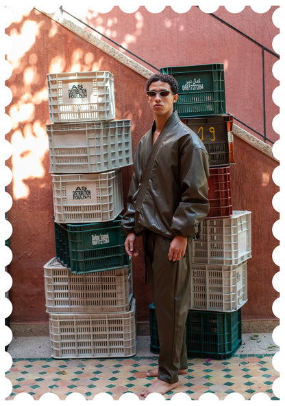 Vegan Leather Kimono Bomber