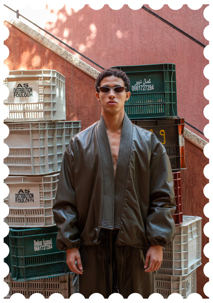 Vegan Leather Kimono Bomber