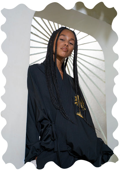 CREPE KIMONO BOMBER _ Palm Embroidery