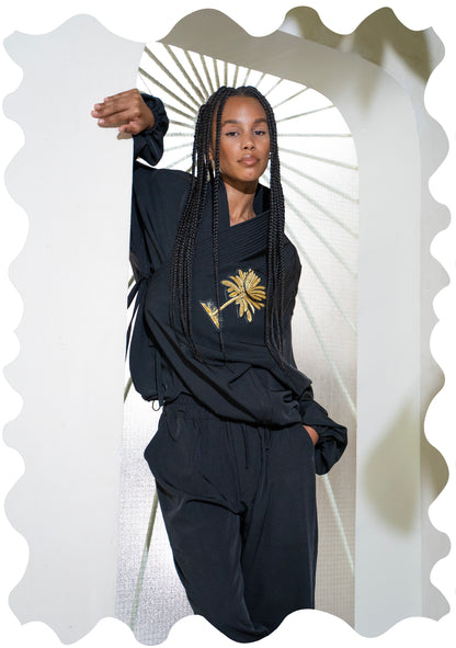 CREPE KIMONO BOMBER _ Palm Embroidery