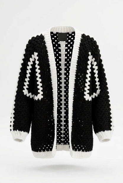 CROCHET CARDIGAN | noir et blanc