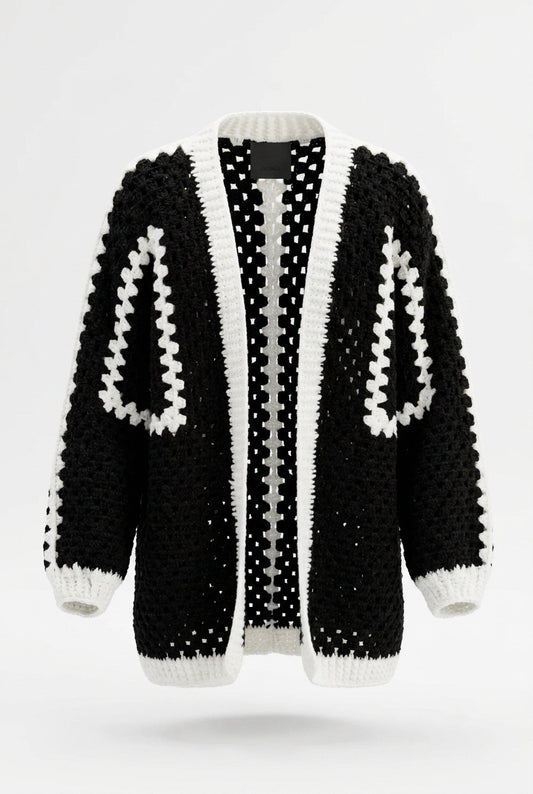 CROCHET CARDIGAN | noir et blanc