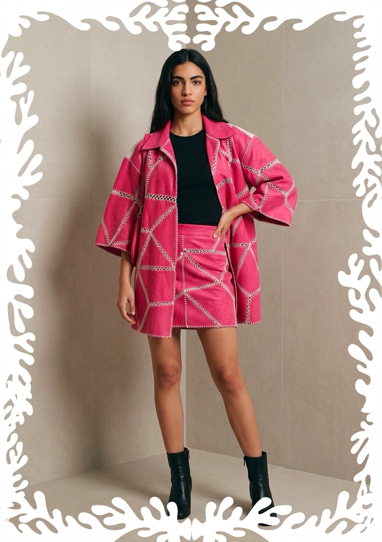 PATCHWORK LEATHER/CROCHET SHIRT